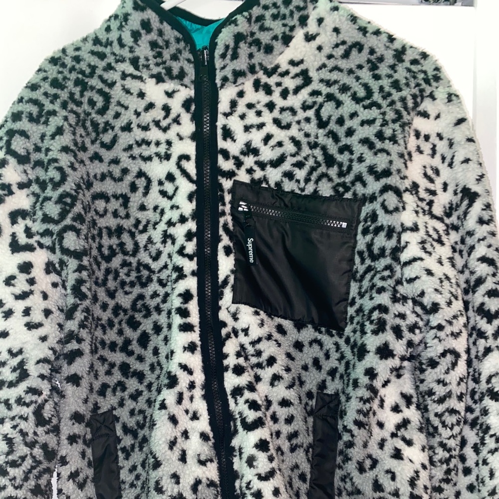 Supreme Leopard Fleece Reversible Jacket Teal